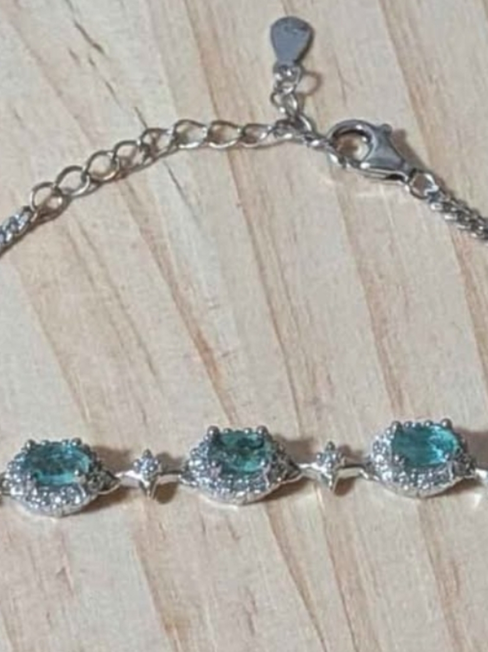 925 Silver CZ and Sea Green Jeweled Bracelet